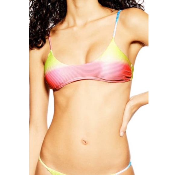 TOPSHOP Tie-Dye Ribbed Crop Bikini Top – Size 10 – Pink, Yellow & Blue – NWT - Picture 3 of 7
